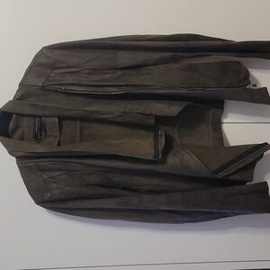 Zara Army Green Leather/Suede Moto Jacket